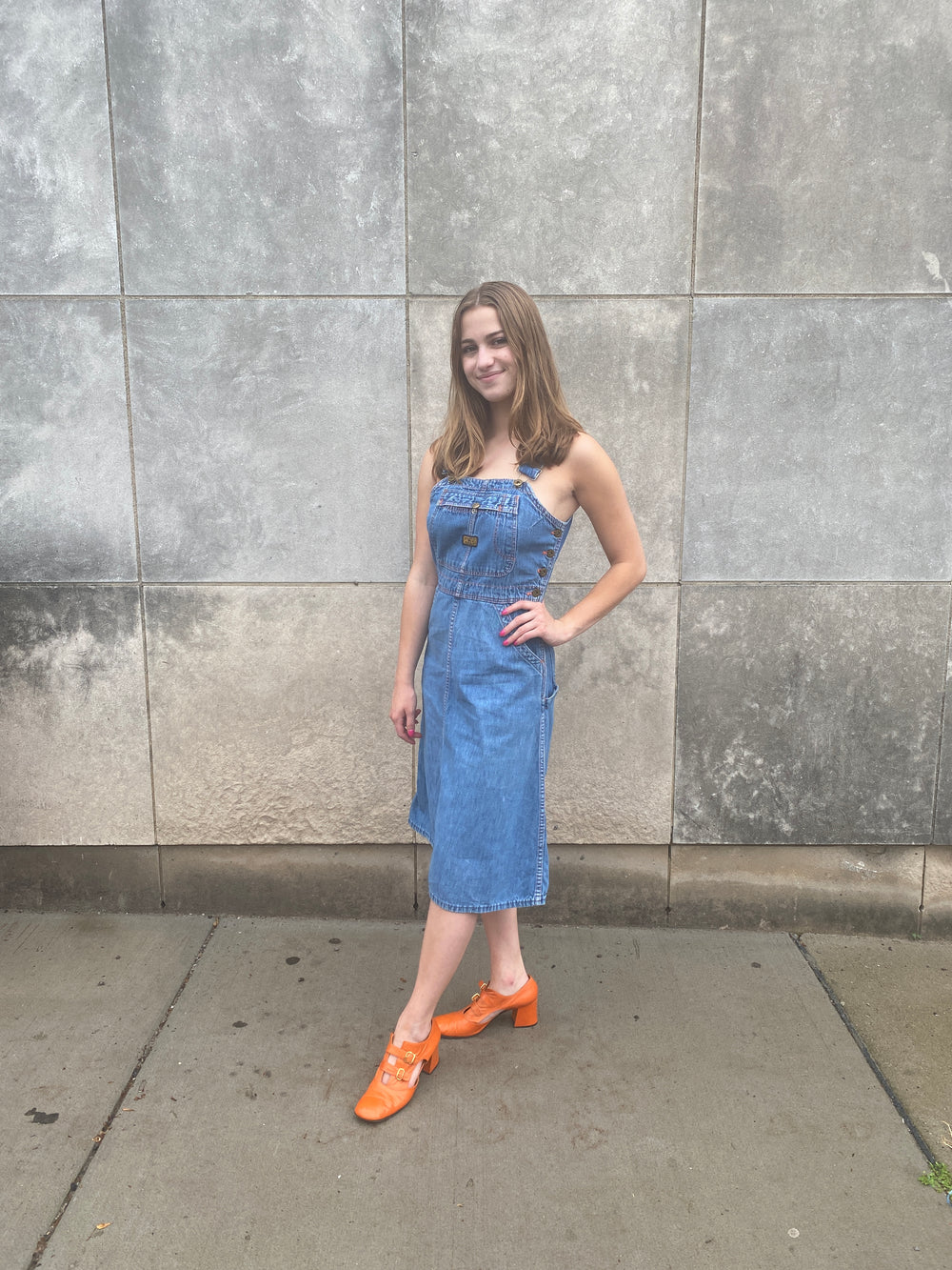 70s Denim Jumper Dress, Turtle Bax