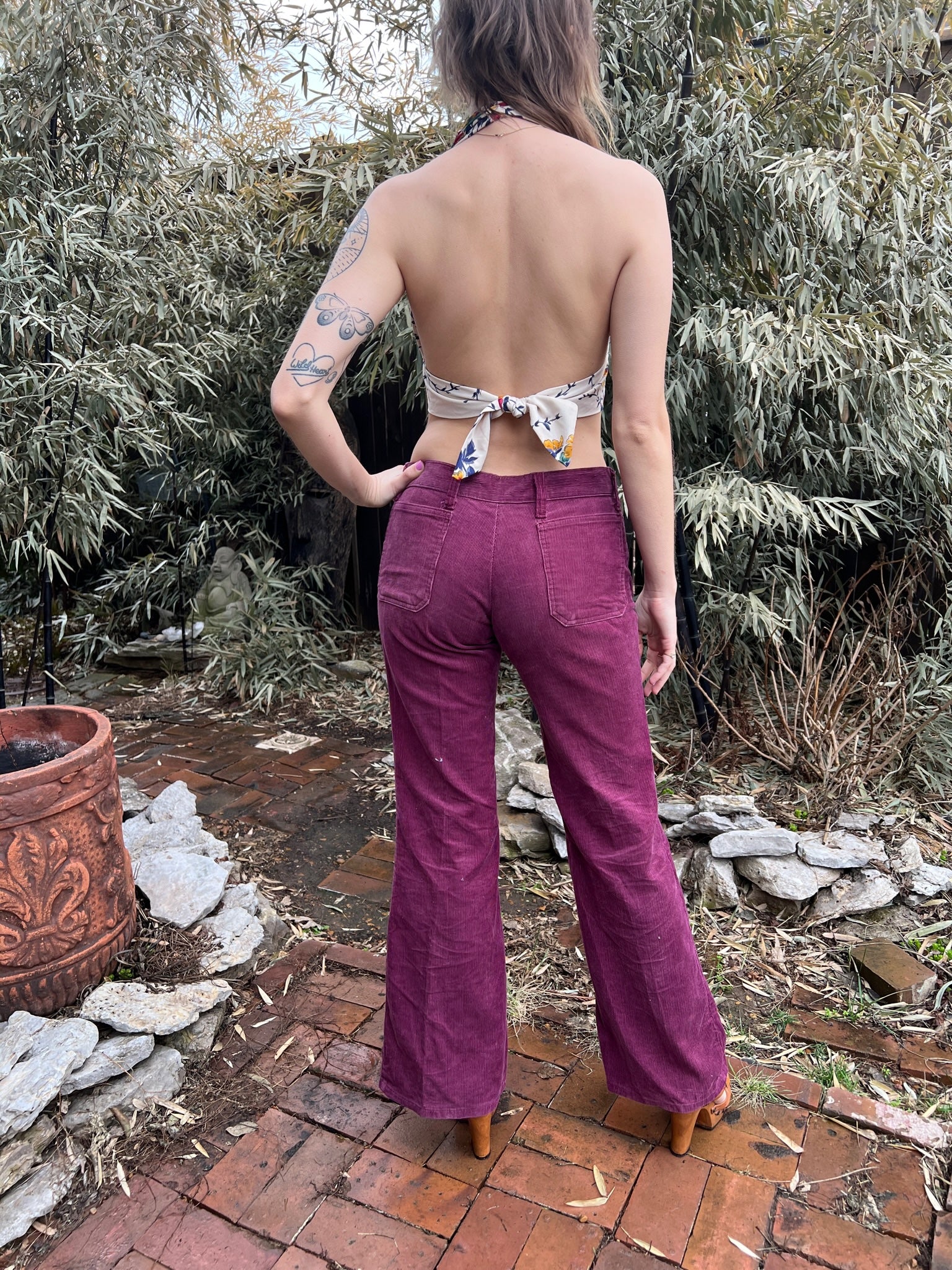 70s Purple Corduroy Bell Bottom Pants, US Male