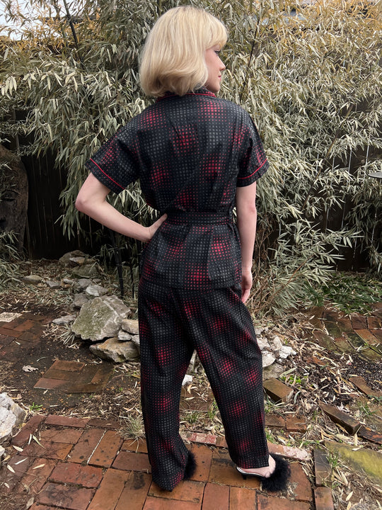 50s Black Red Gray Pajama Set, Lady Berkleigh