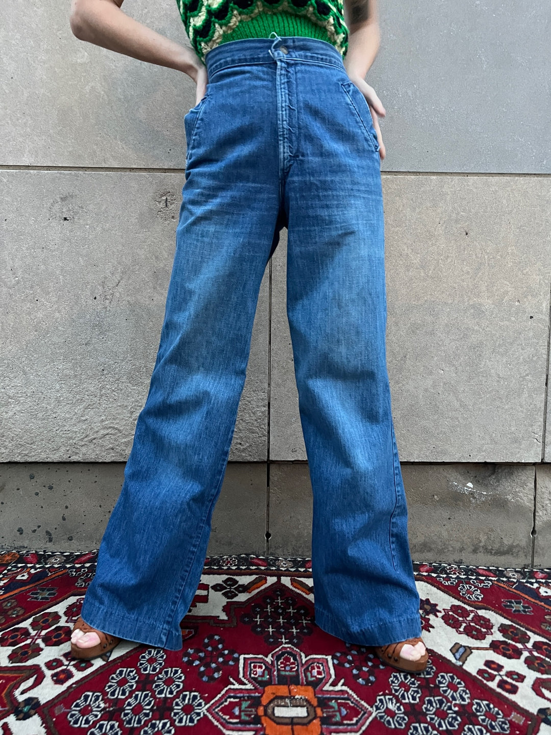 70s Vintage Wide Leg Bell Bottom Denim Jeans, h.i.s.