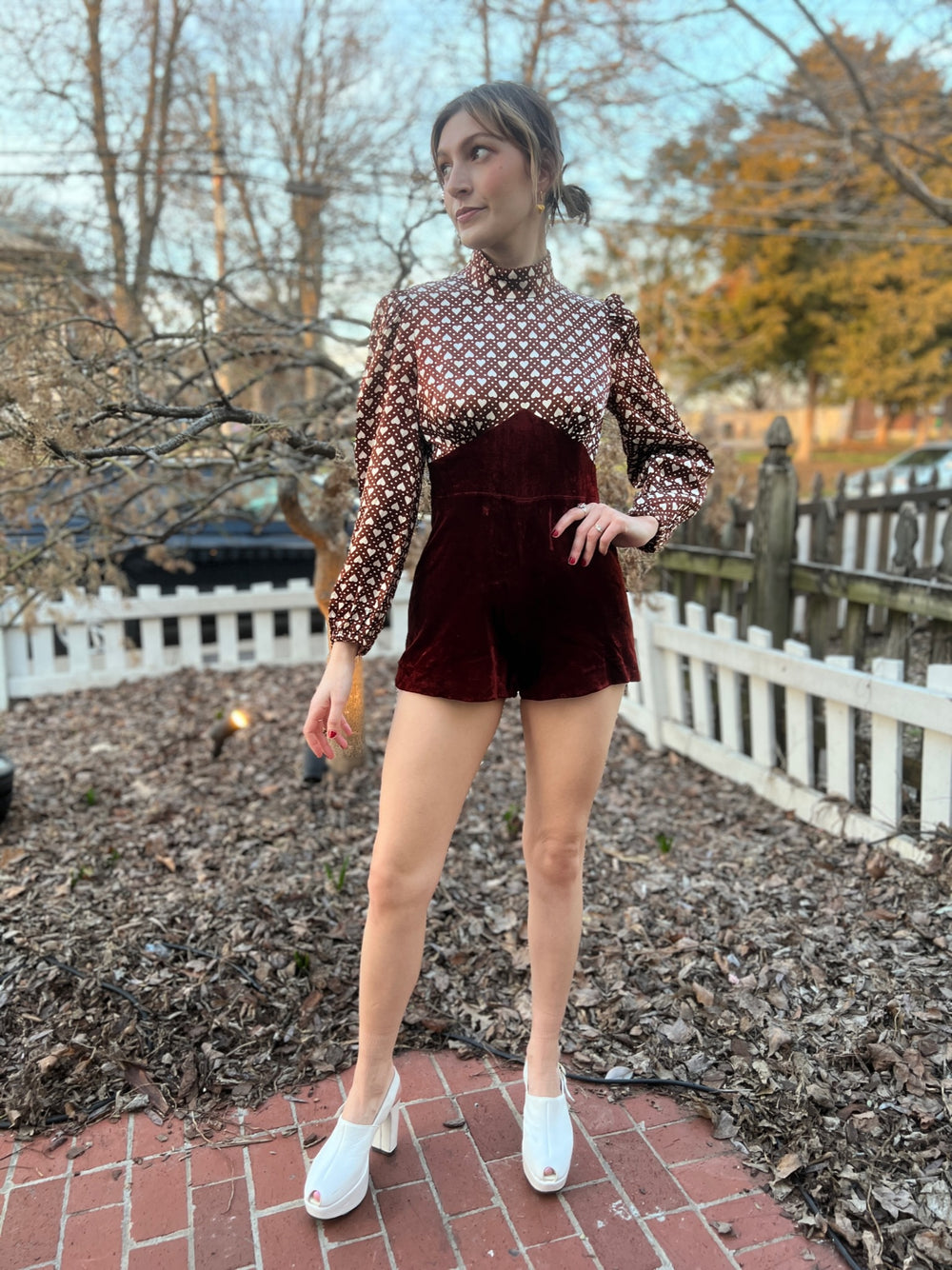 70s Brown Velvet, Satin Jumpsuit