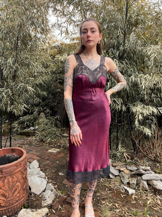40s Dark Purple Satin Slip Dress