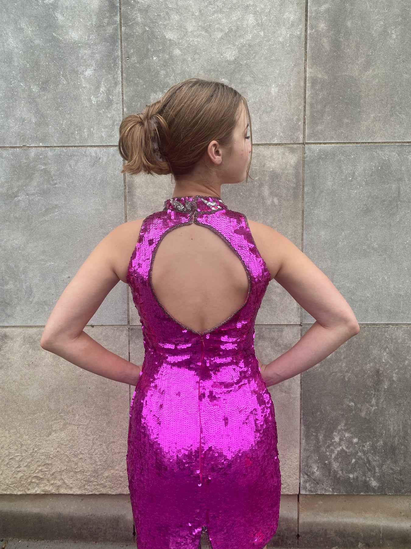 80s Vintage Pink Sequined Body Con Dress, Sean
