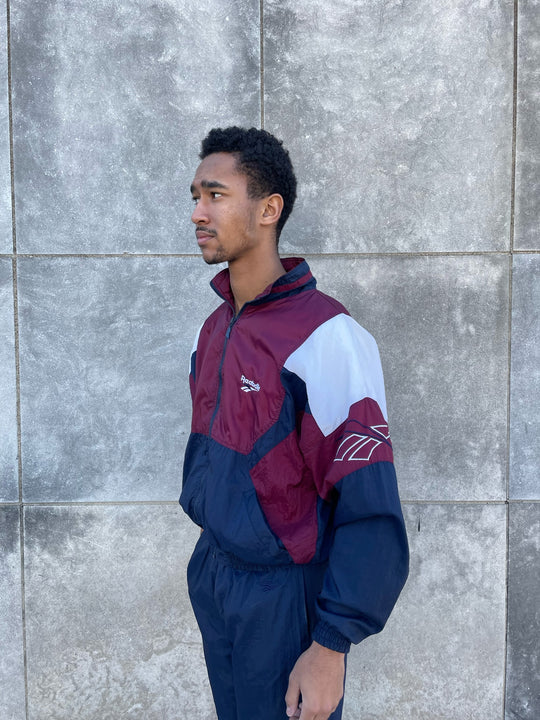 80s Vintage Burgundy Blue Nylon Tracksuit, Reebok