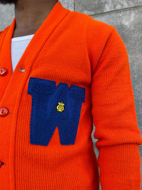 50s Vintage Orange Academic Letter Sweater