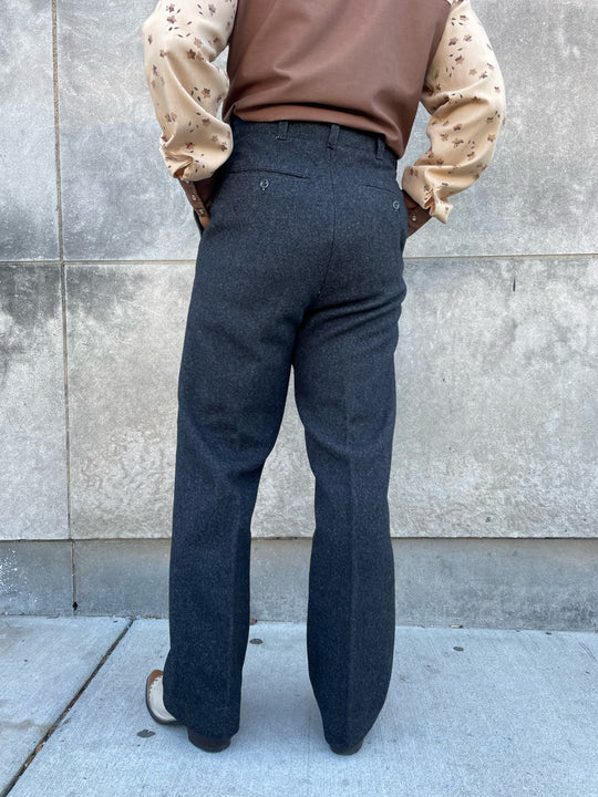 Mens 70s Charcoal Gray Wool Pants