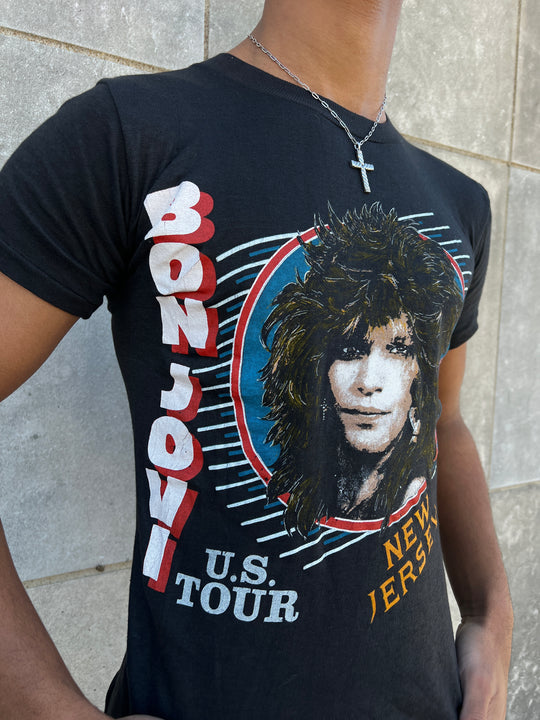 Vintage 80s Black Bon Jovi Bootleg T-Shirt