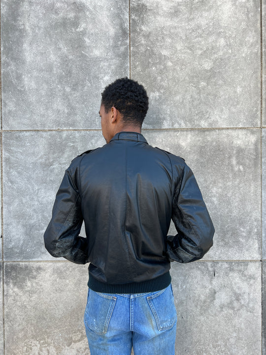 80s Black Leather Jacket, Members Only