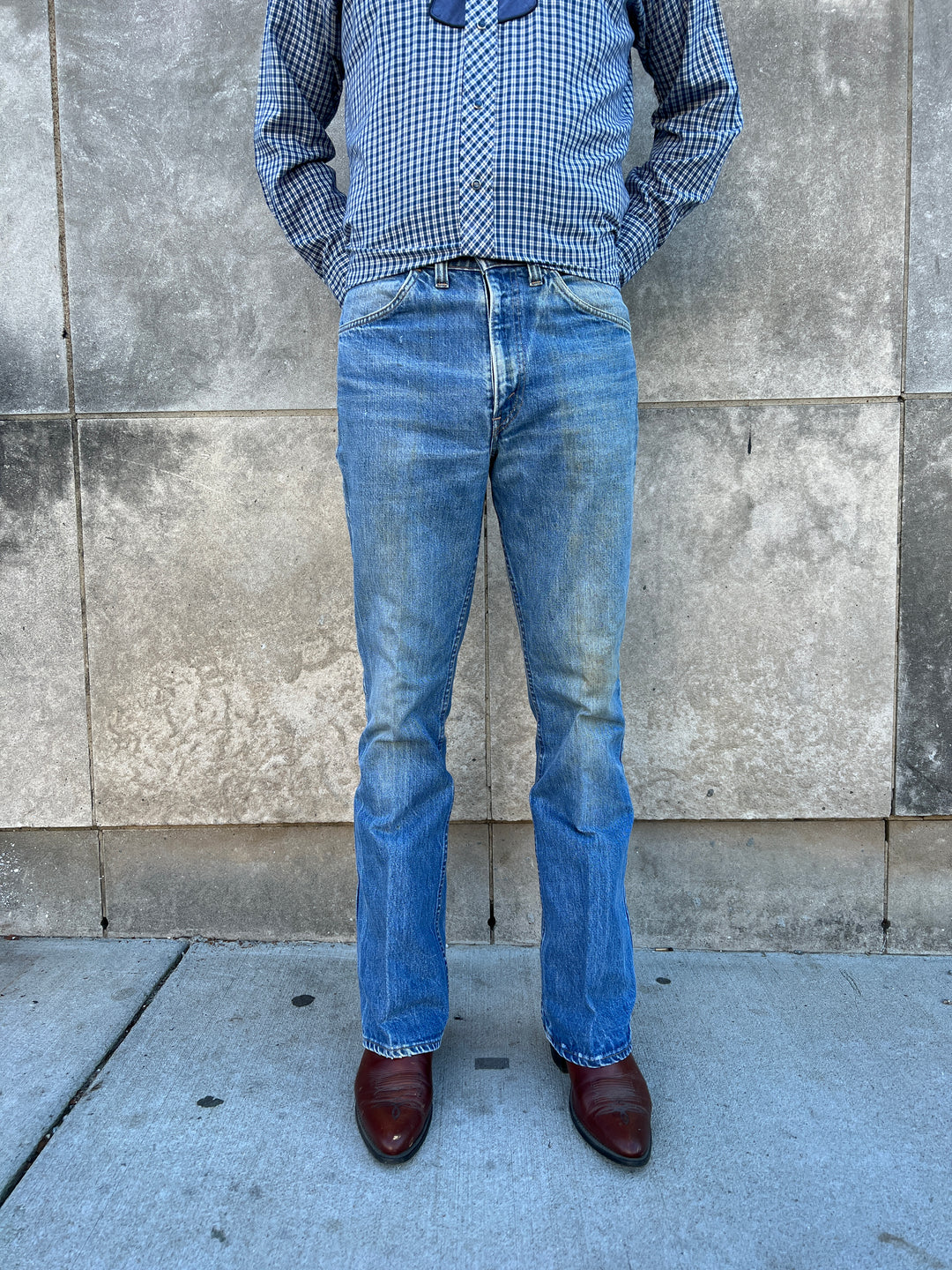 70s Vintage Denim Bell Bottom Jeans, Levis