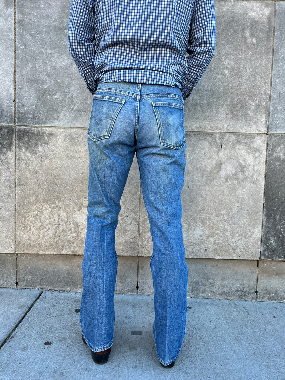 70s Vintage Denim Bell Bottom Jeans, Levis
