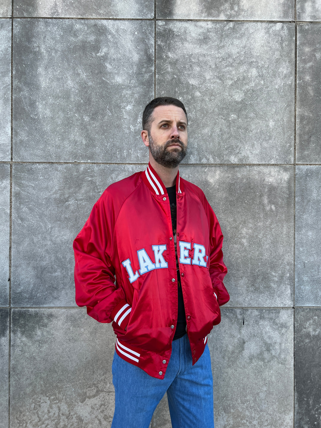 80s Varsity Jacket Mens 80s Vintage Red Lakers Baseball-Style