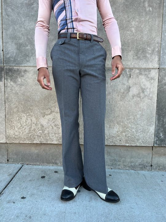 70s Vintage Gray Wool Pinstripe Pants, Wright