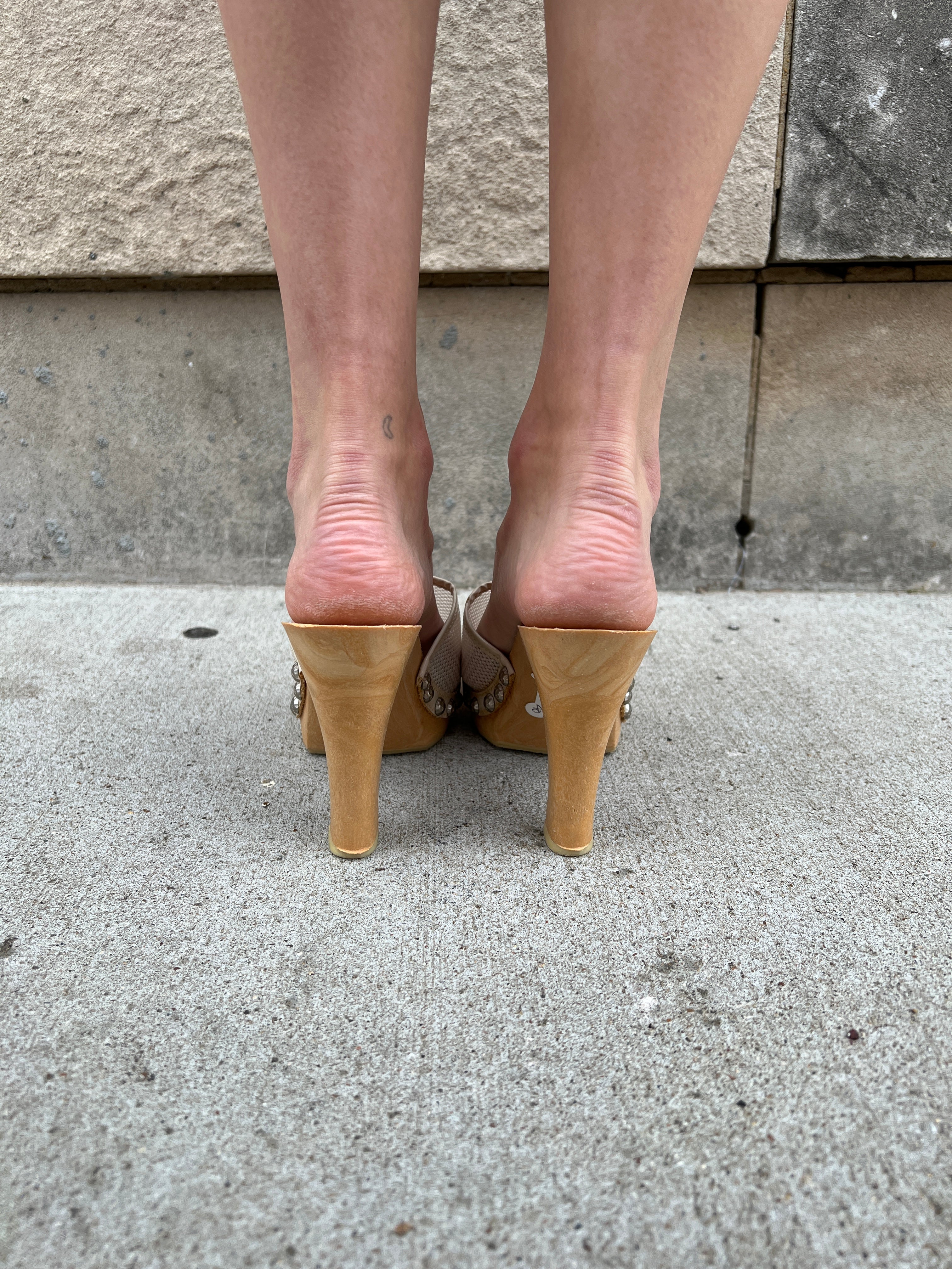 70s Ivory Mesh Mule Heel Platform Sandals