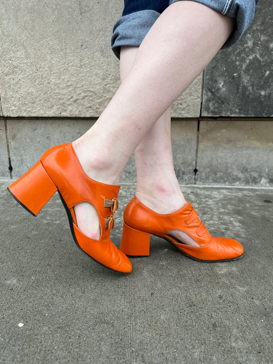 60s/70s Orange Leather Shoes, Bibianas