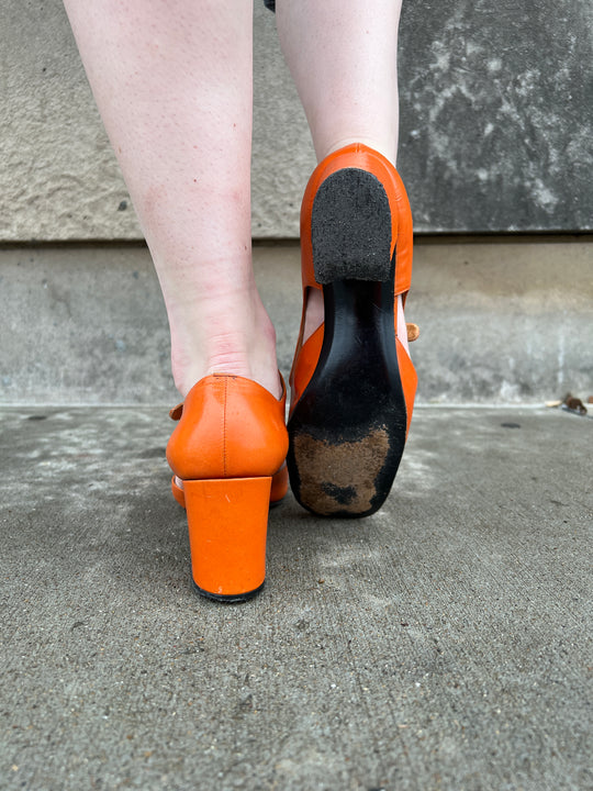 60s/70s Orange Leather Shoes, Bibianas