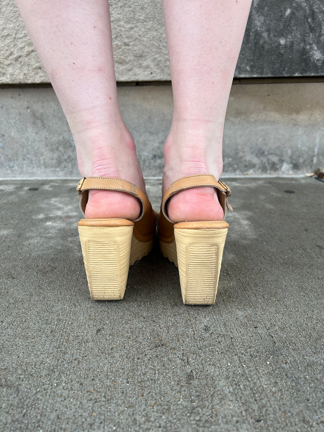 70s Tan Open - Toe Wedge Heel Sandals Cherokee