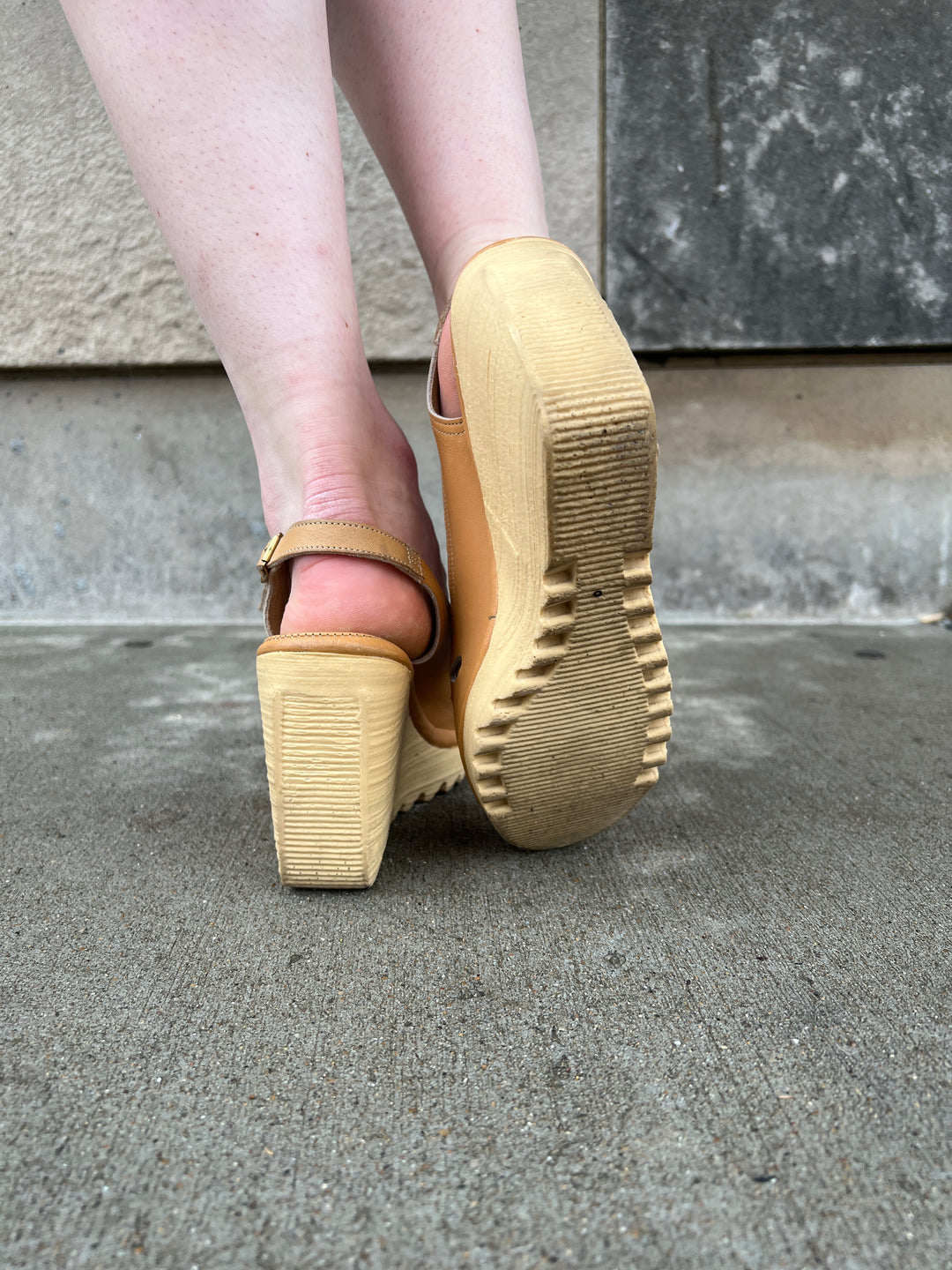 70s Tan Open - Toe Wedge Heel Sandals Cherokee