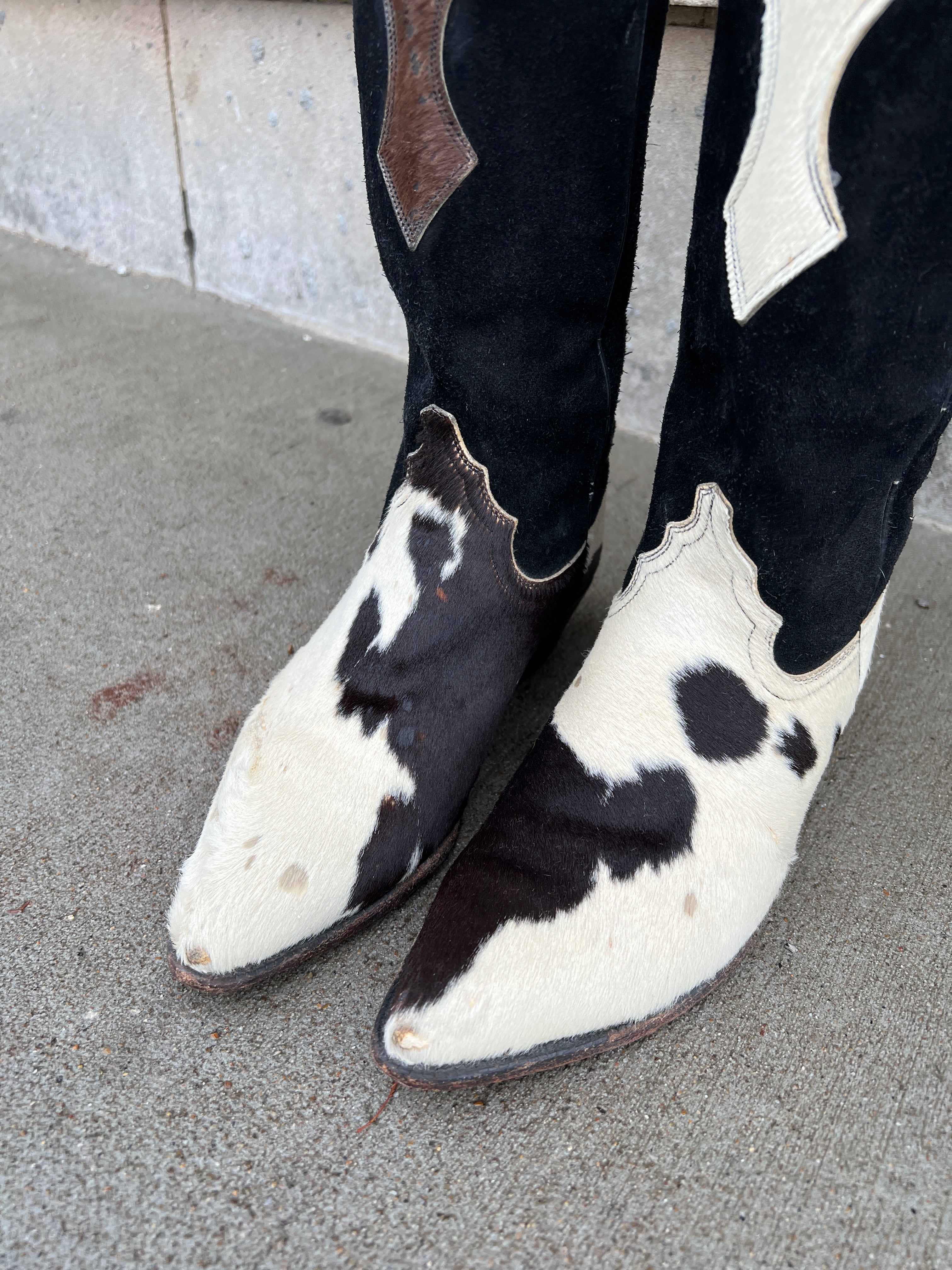 Black and white cowhide boots sale