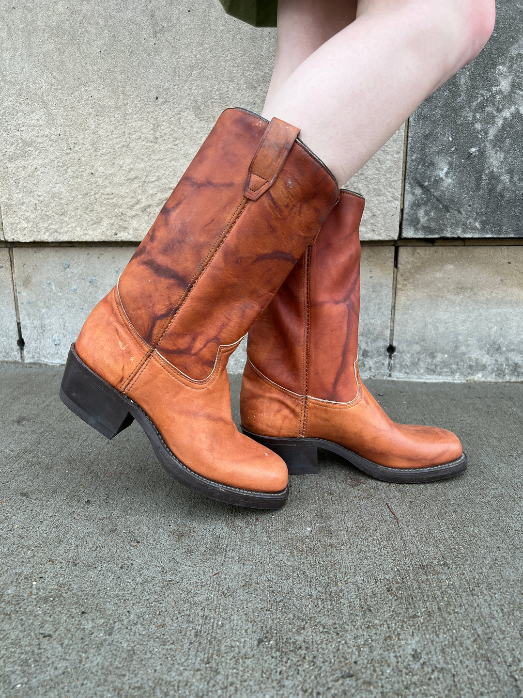 70s Brown Square Toe Boots, Campus, New Old Stock