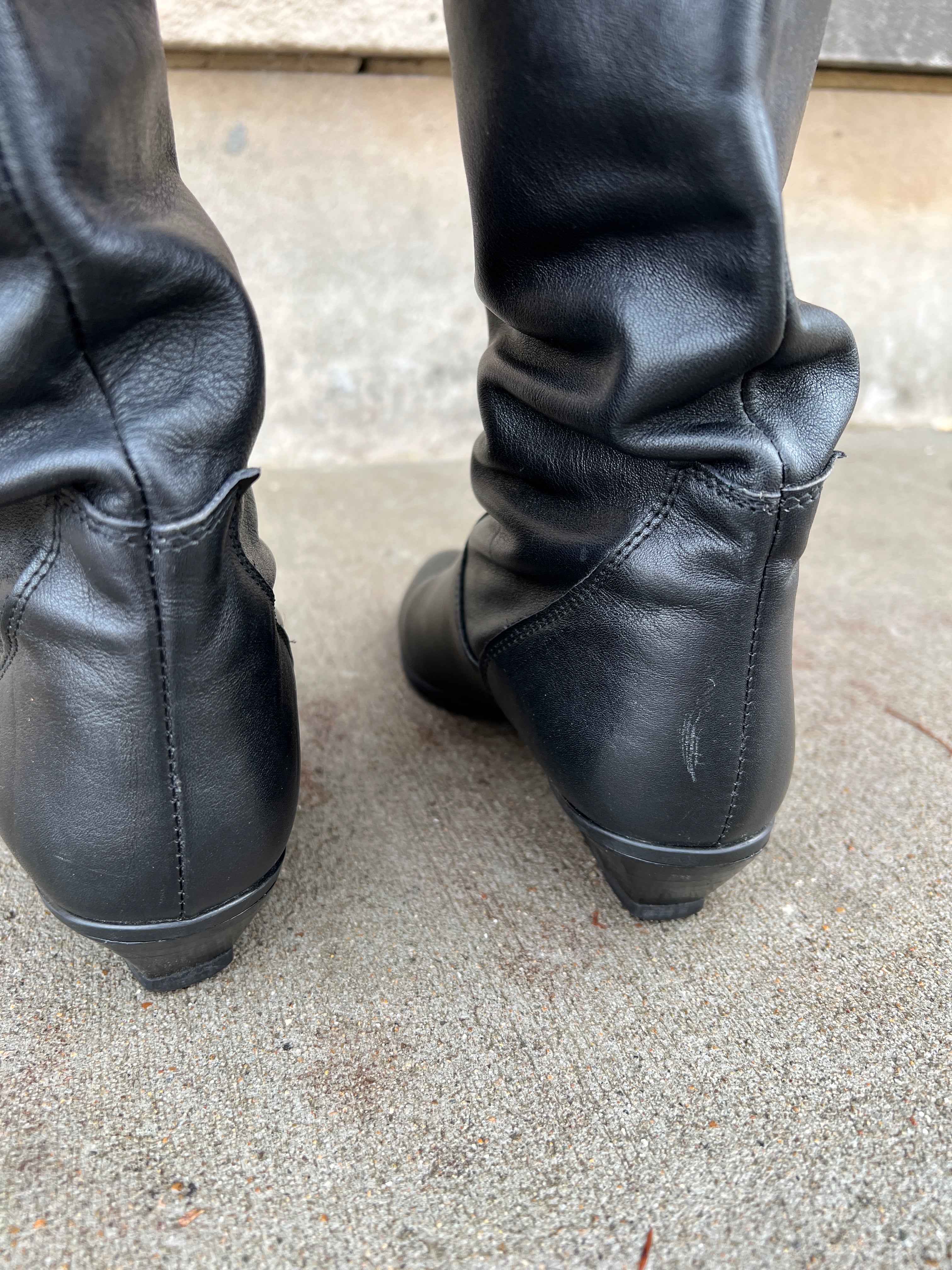 80s Black Leather Boot Gold Trim Yessica