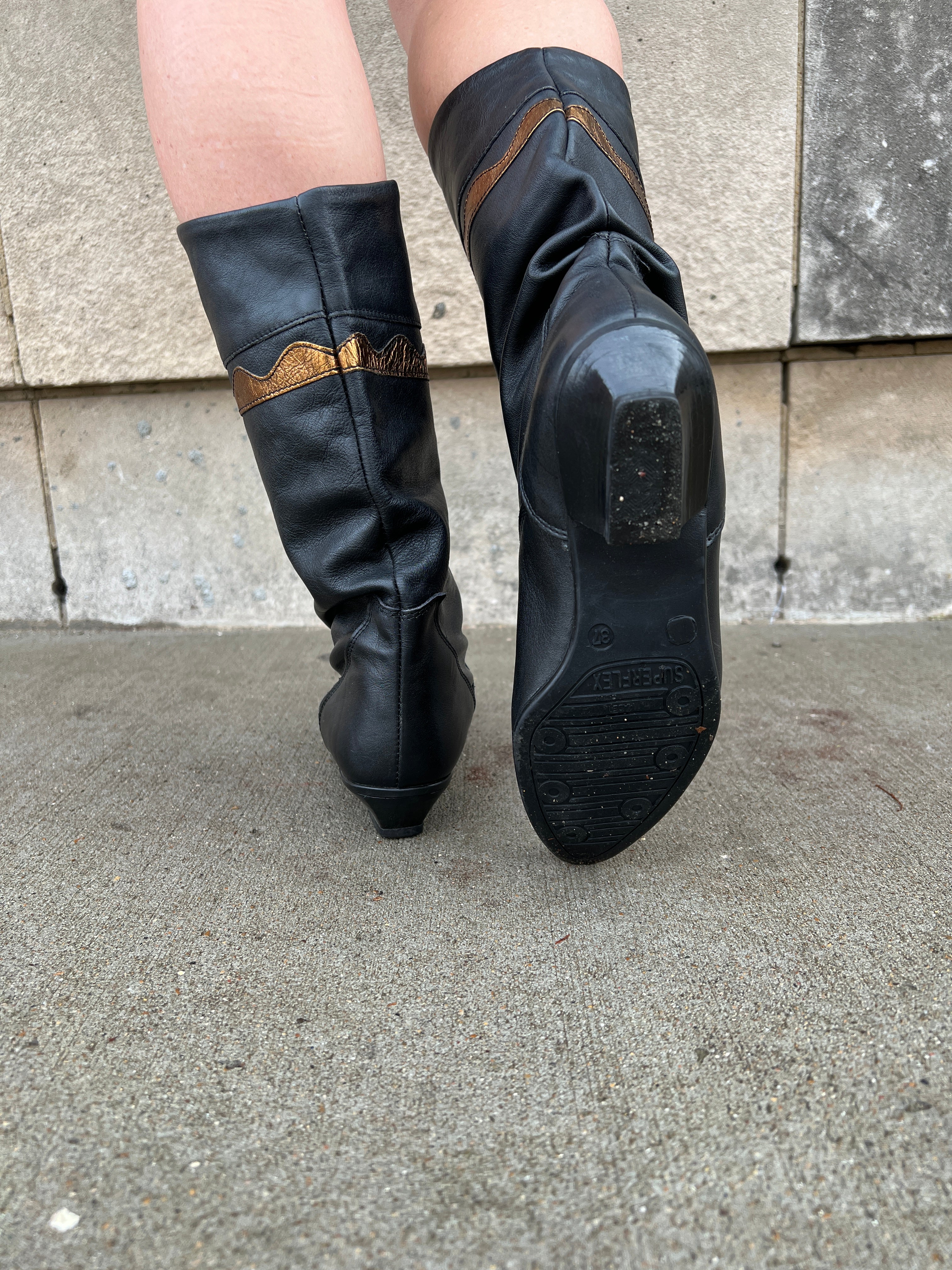 Black and outlet gold leather boots