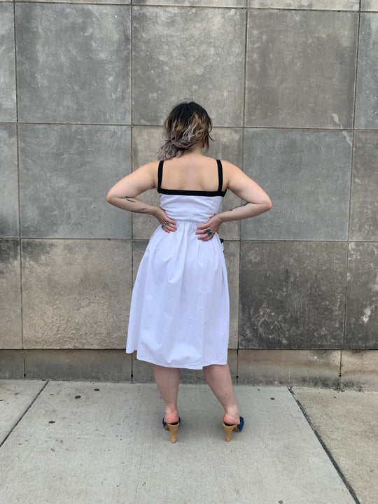 80s White Sundress, Abstract Appliqué