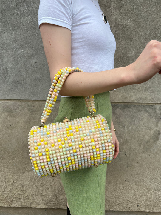 50s Vintage Pink Pastel Barrel Shaped Purse