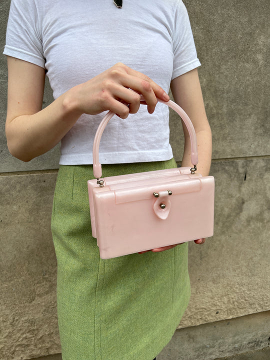 60s Vintage Pink Acrylic Plastic Box Purse