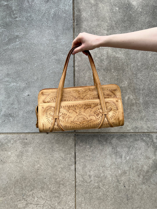 50s Light Brown Tooled Leather Purse