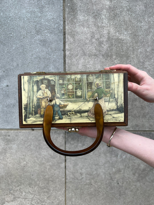 Vintage Decoupage Box Purse, Street Scene, Anton Pieck