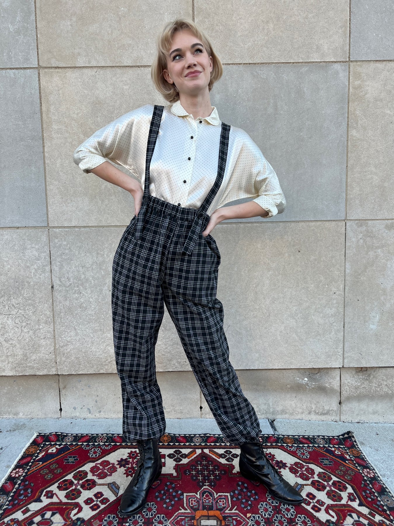 80s Black and White Plaid Pants with Suspenders – The Hip Zipper Nashville