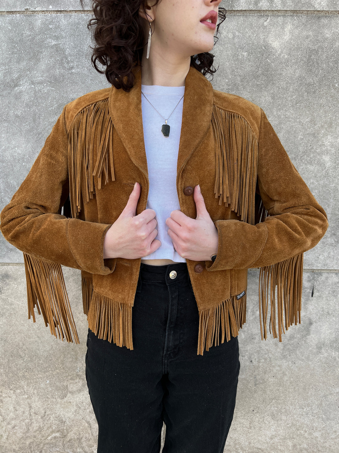 70s Brown Suede Western Jacket with Fringe, Schott