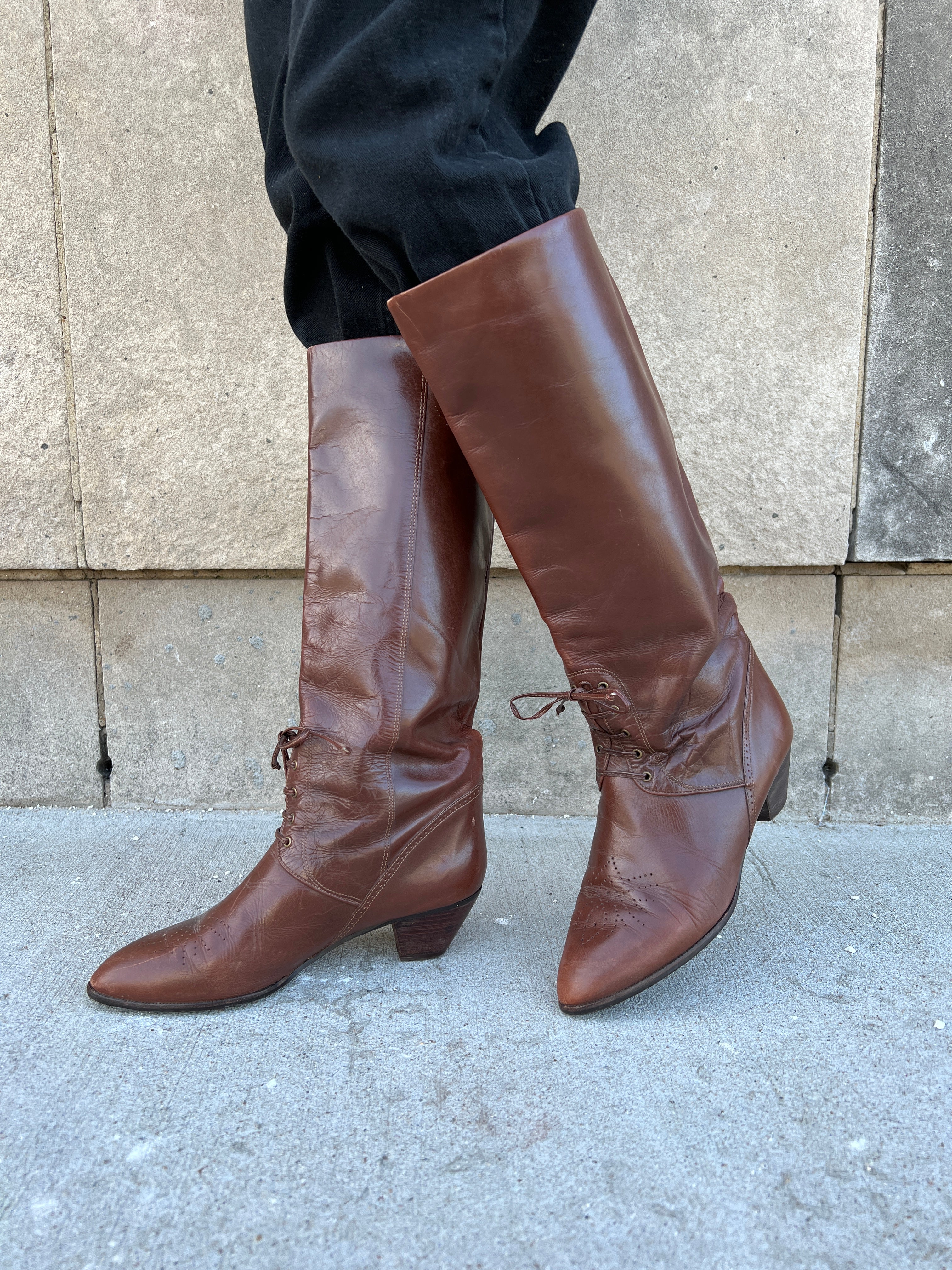 80s Brown Leather Boots Gloria Vanderbilt Size 8.5 The Hip Zipper Nashville