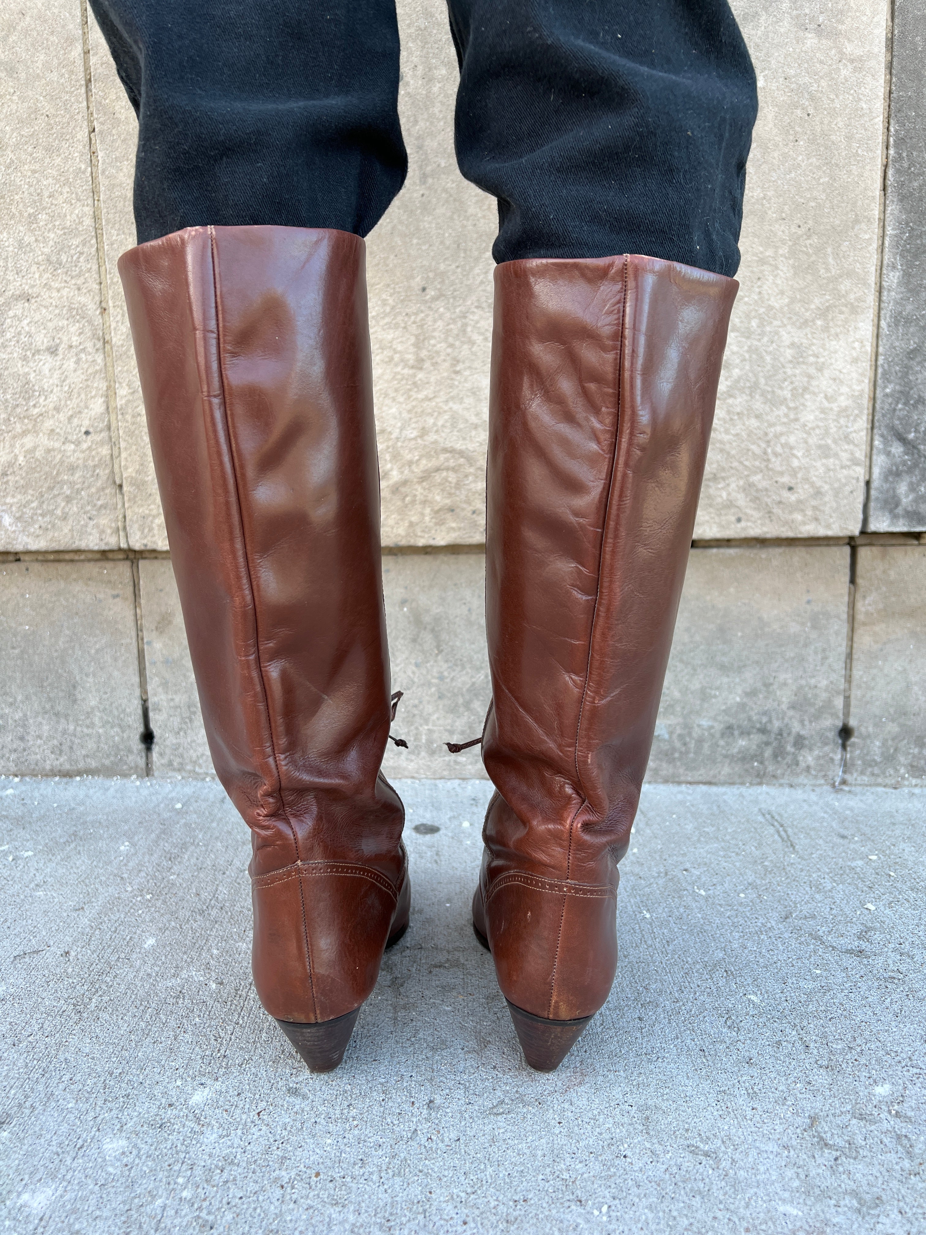 80s Brown Leather Boots Gloria Vanderbilt Size 8.5 The Hip Zipper Nashville