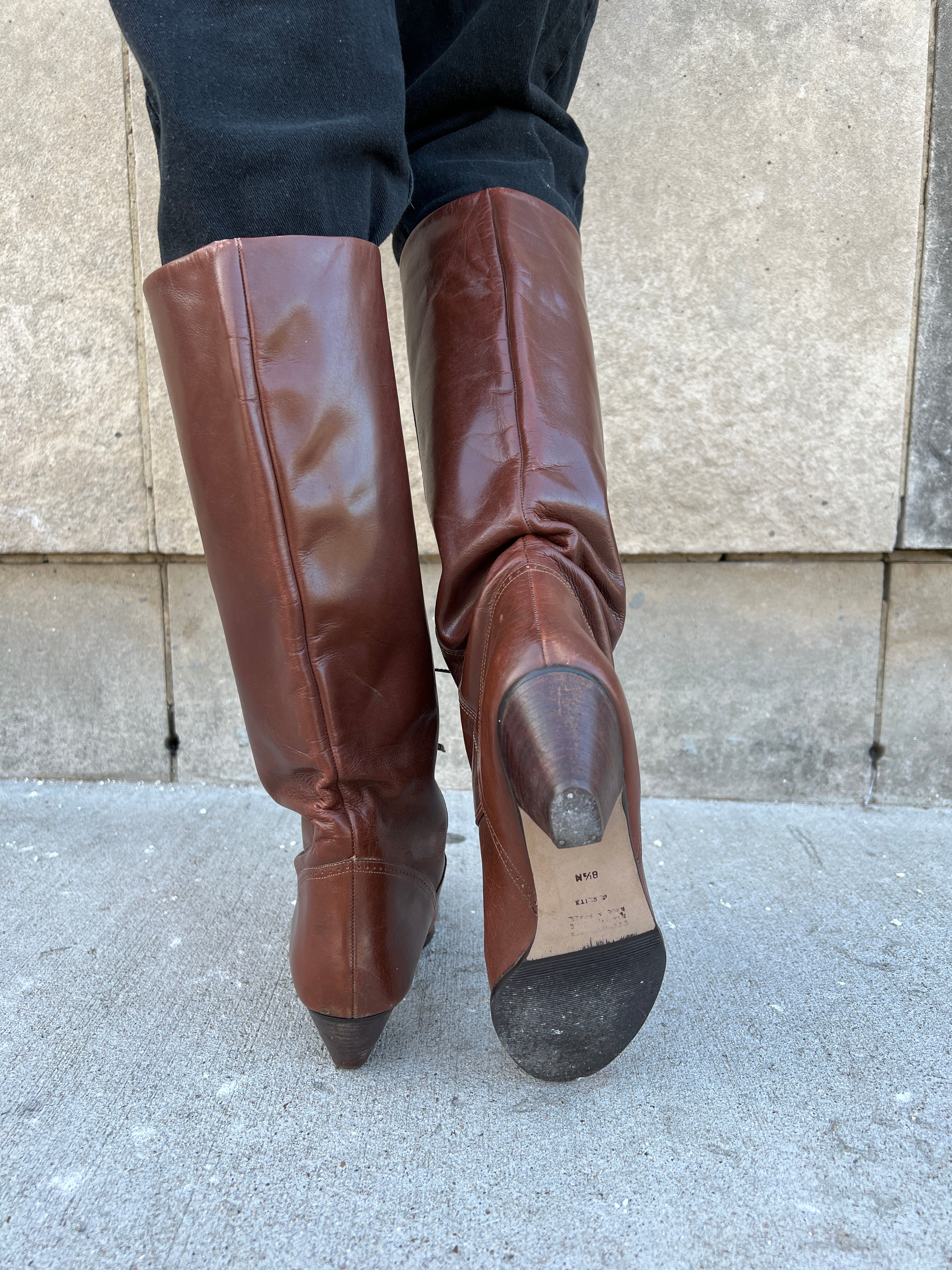 Cognac leather boots top womens