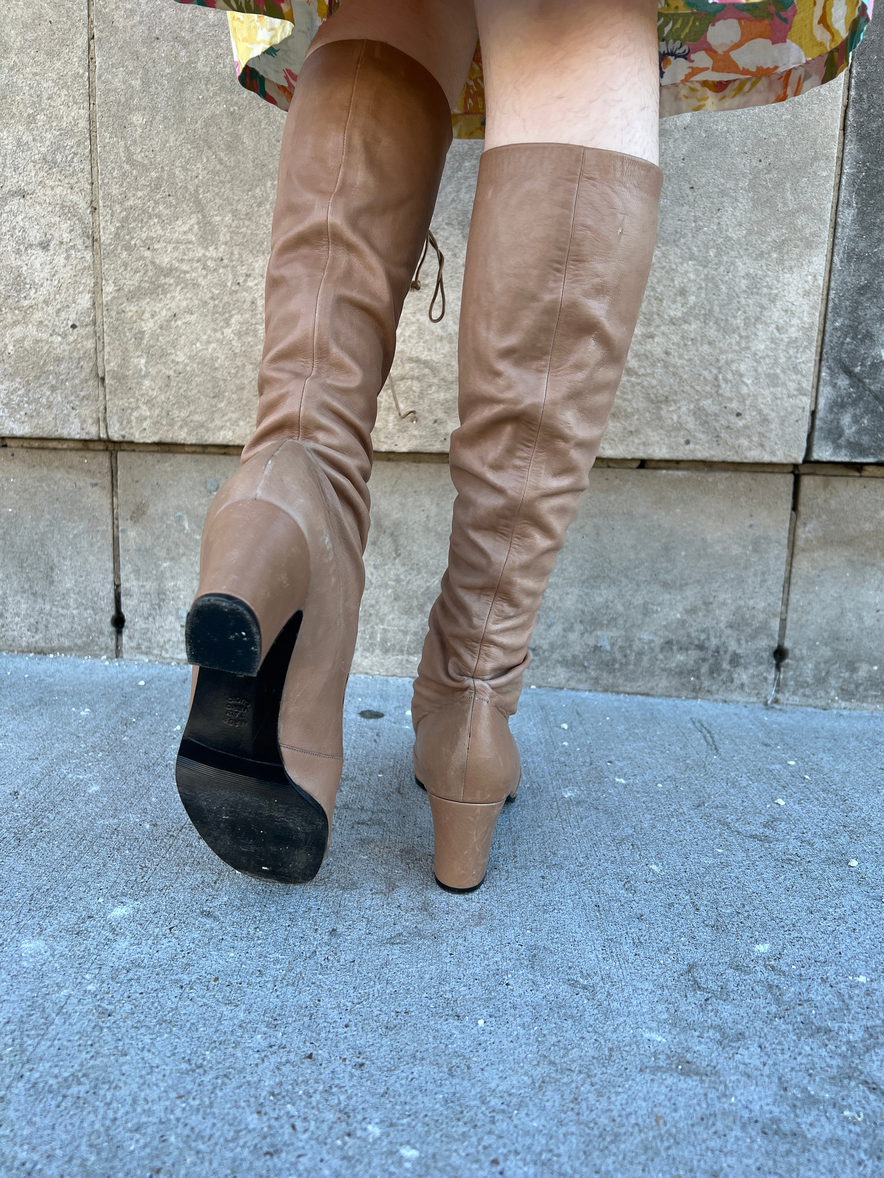 Knee high tan heeled on sale boots