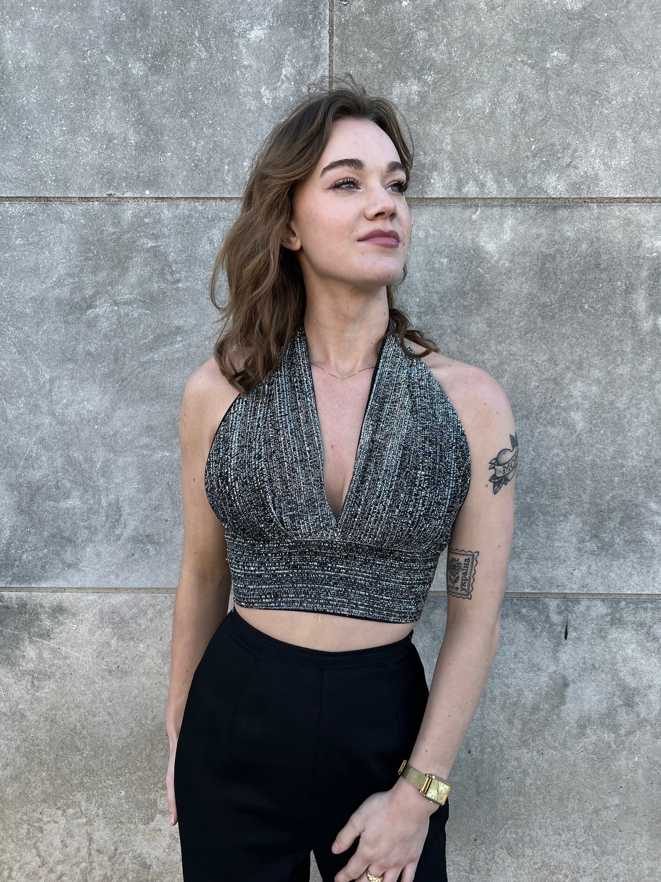 70s Vintage Black Silver Lamé Halter Top – The Hip Zipper Nashville