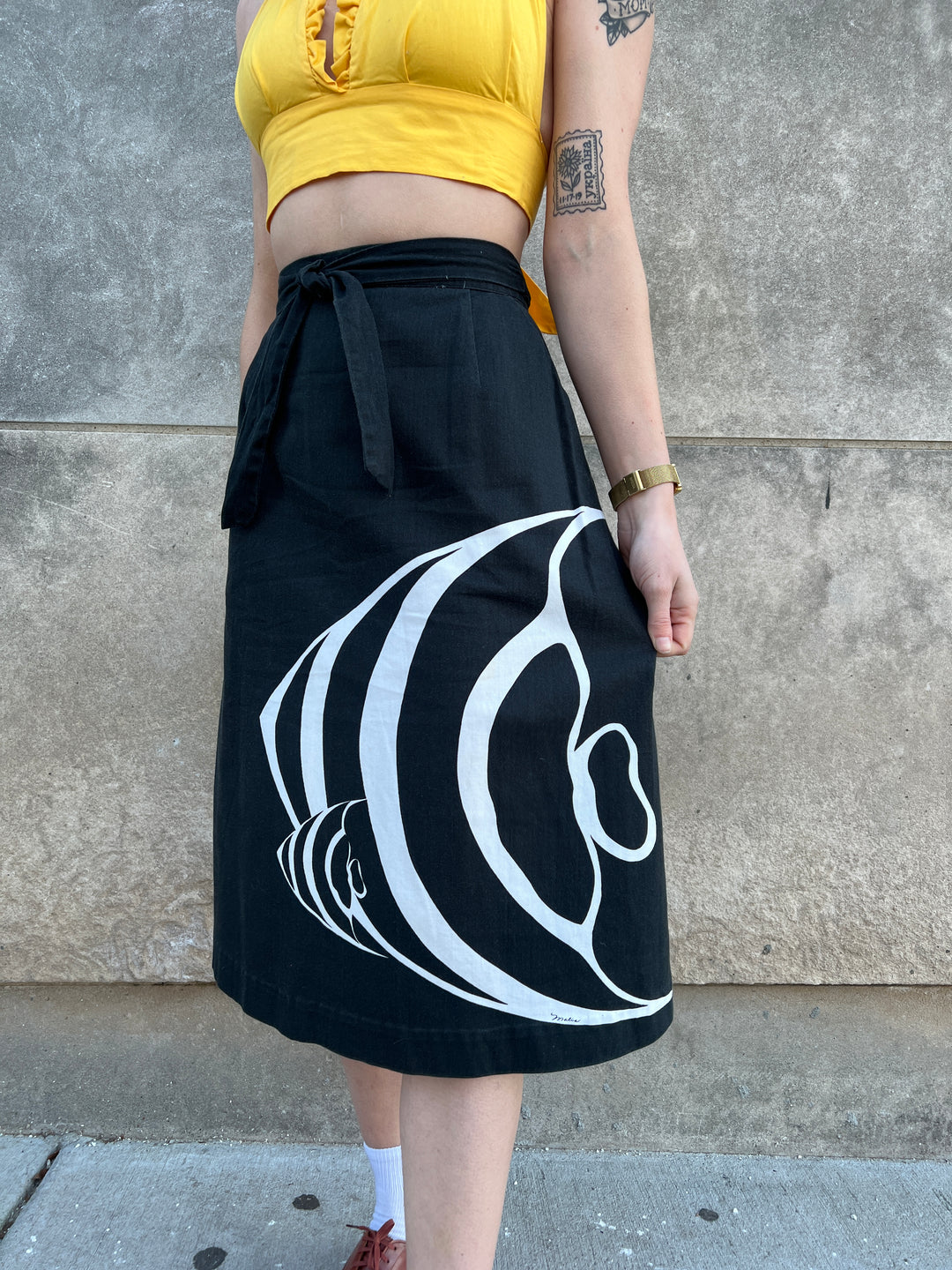 70s Blk Wrap Skirt, Tropical Fish, Malia