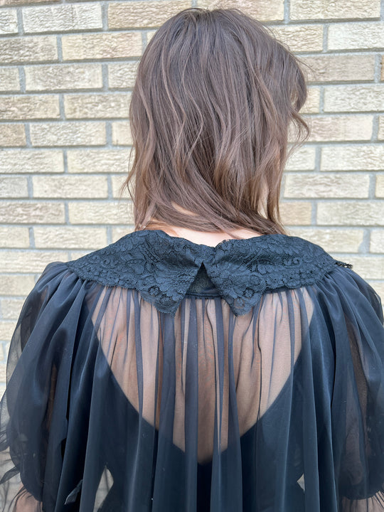 50s/60s Black Nylon Peignoir Robe Set, Shadowline