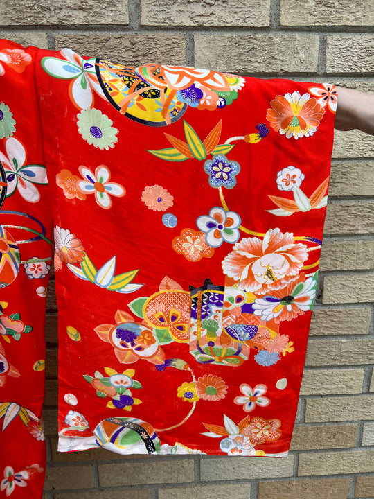 Orange Floral Silk Asian Robe