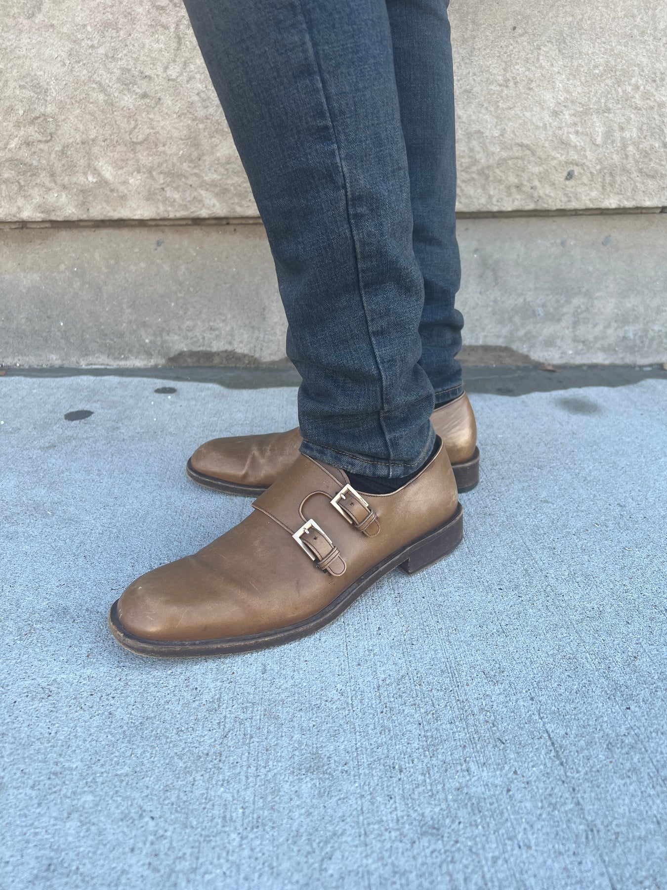 Mens Vintage Brown Italian Leather Dress Shoes, Buckles