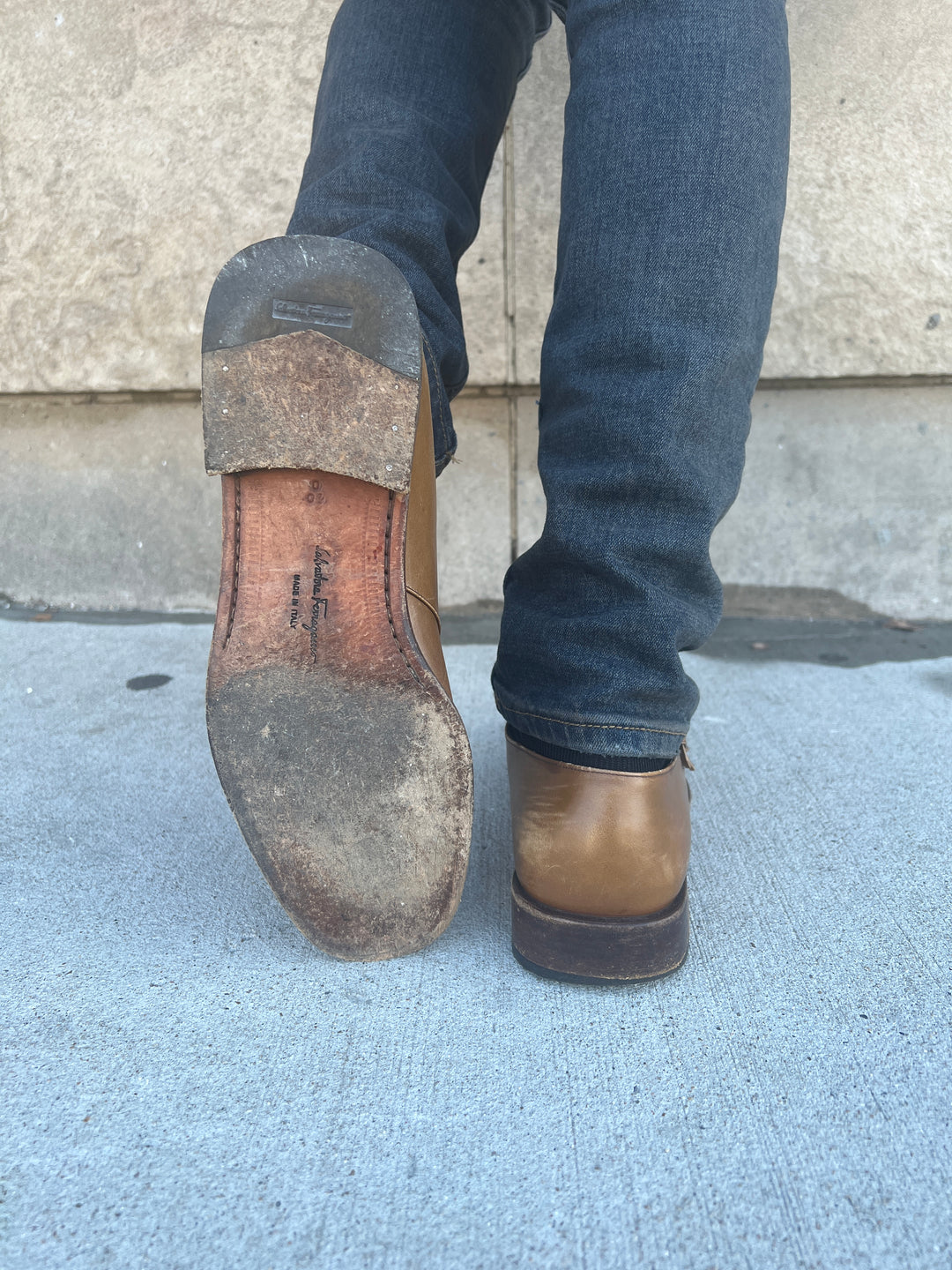 Mens Vintage Brown Italian Leather Dress Shoes, Buckles
