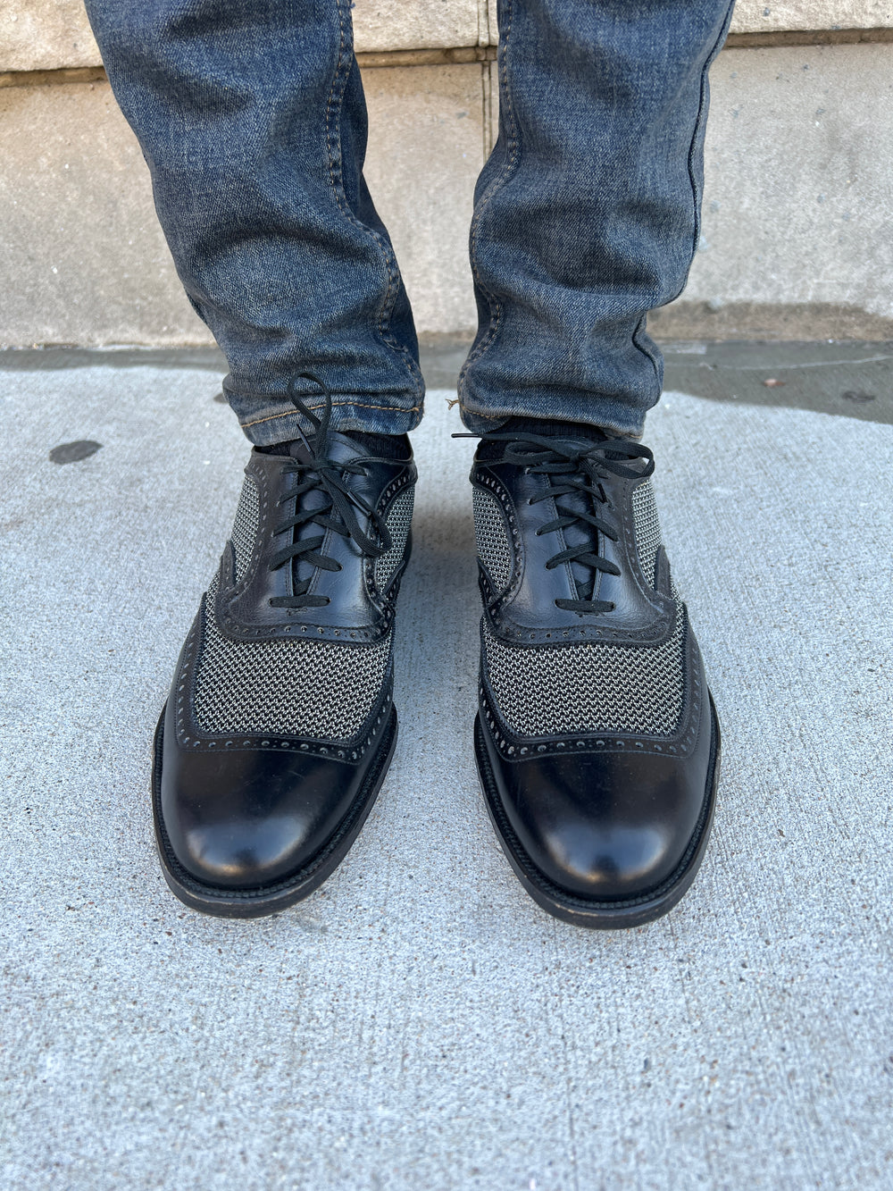 Mens 50s Vintage Black Mesh Wingtip Dress Shoes, Freeman NOS – The