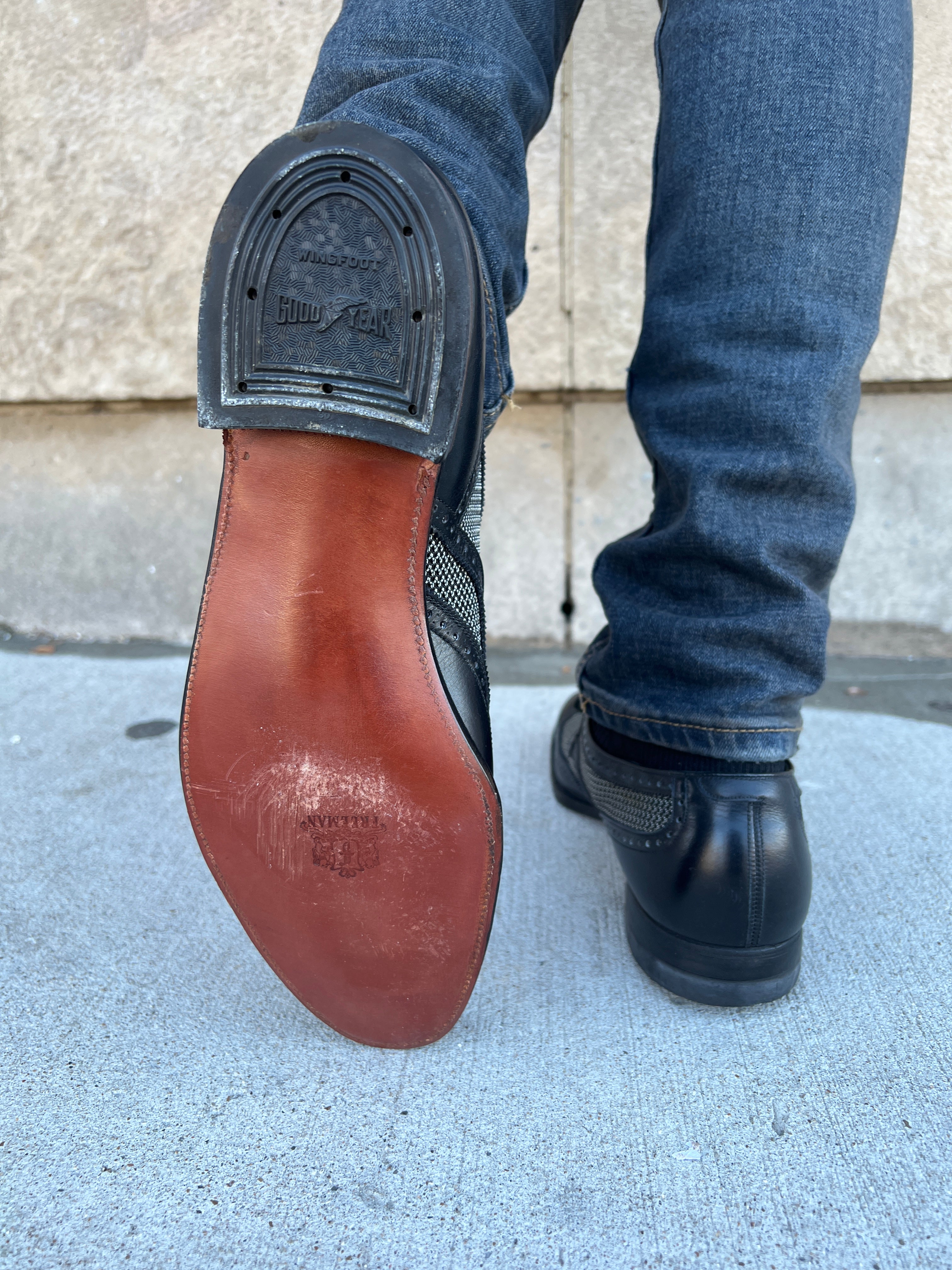 Mens 50s Vintage Black Mesh Wingtip Dress Shoes, Freeman NOS