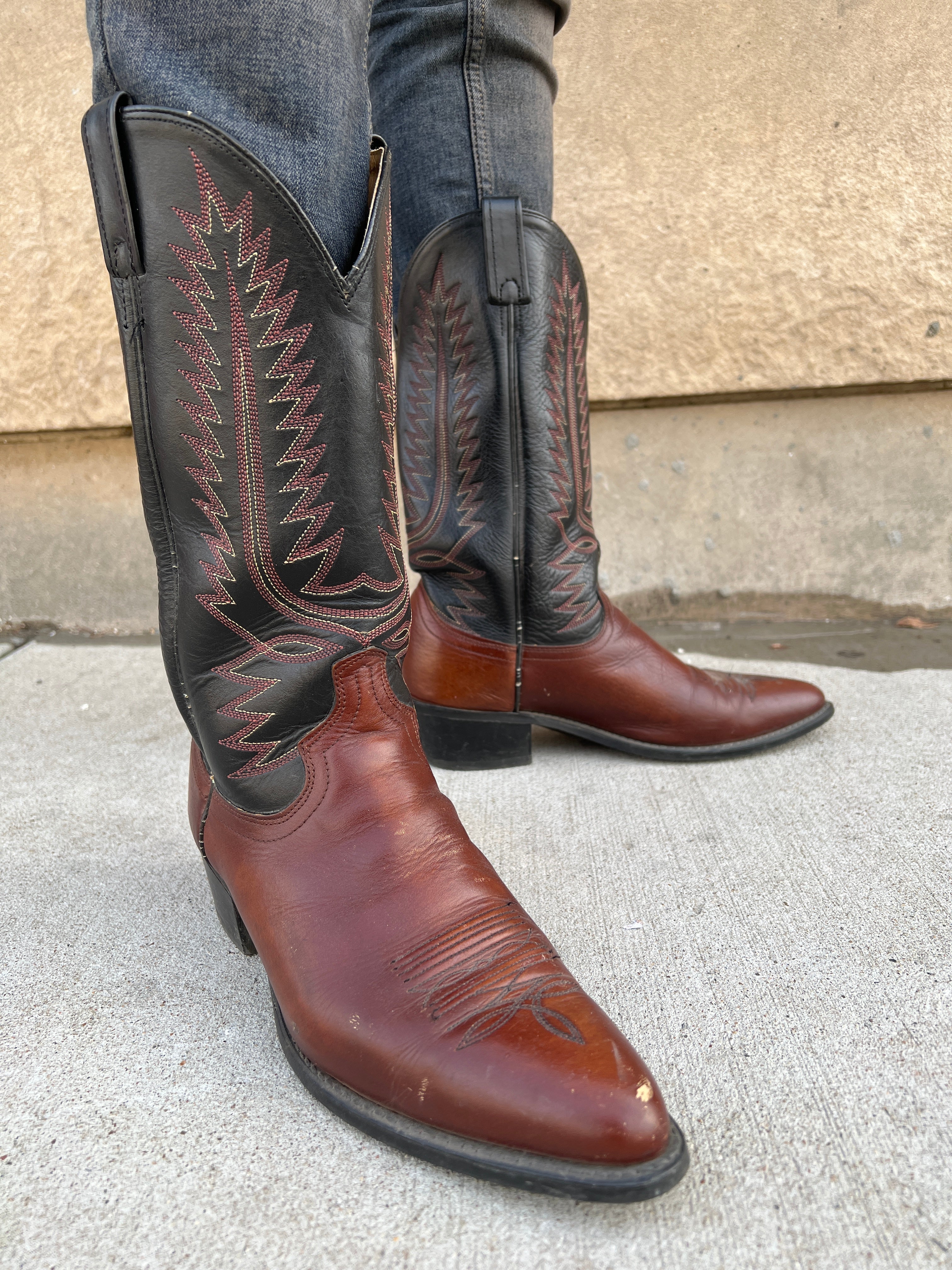 Mens Vintage 70s Brown Black Cowboy Boot, Acme