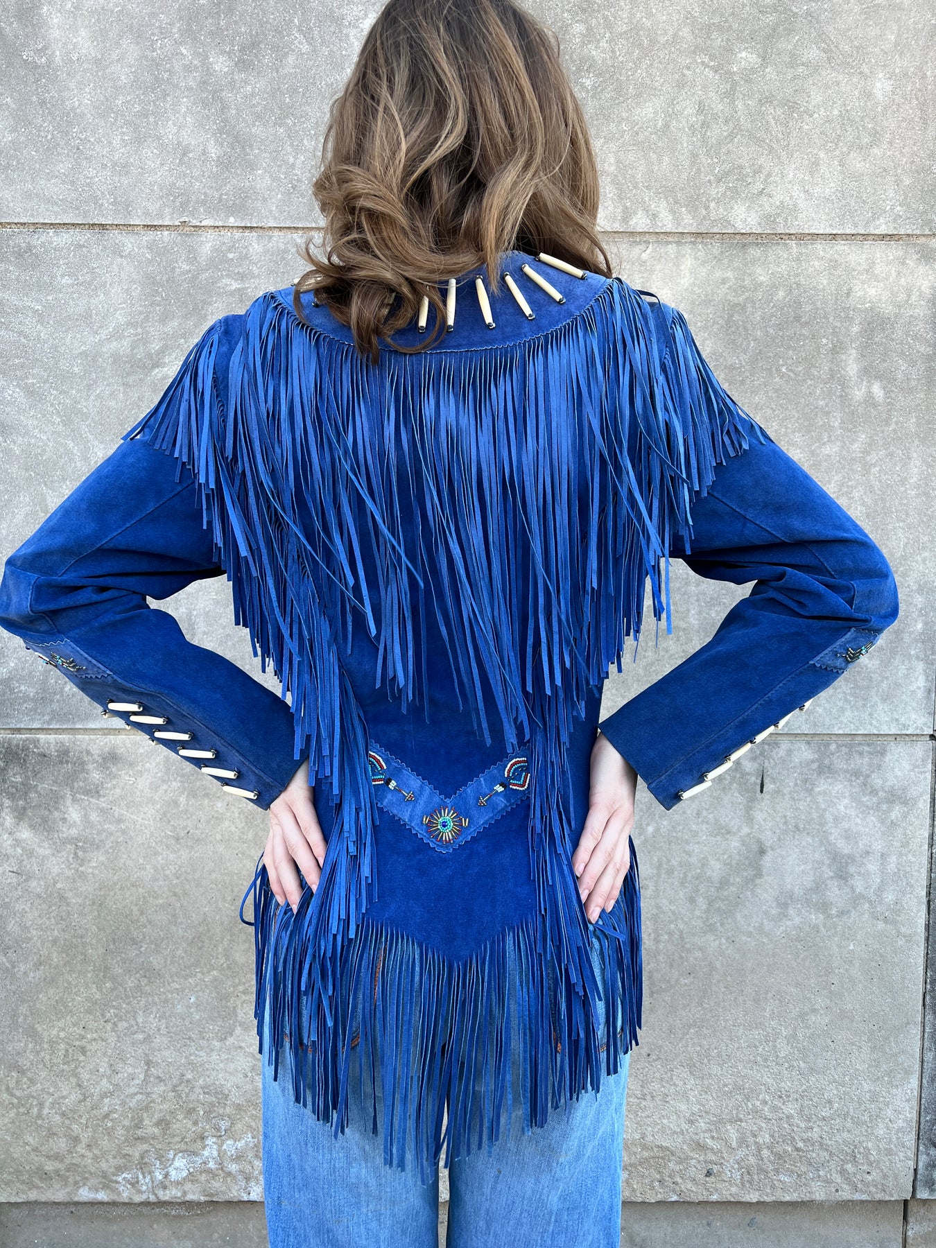 80s/90s Blue Suede Jacket with Fringe, Renegade Ren Ellis