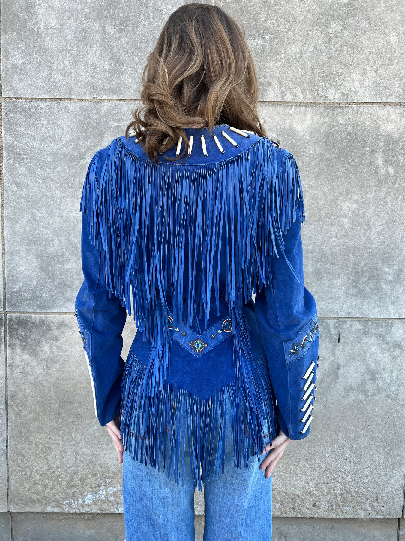 80s/90s Blue Suede Jacket with Fringe, Renegade Ren Ellis