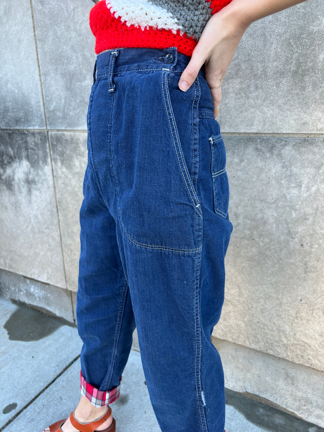 40s/50s Denim Jeans, Flannel Lined, Side Zipper in Pocket