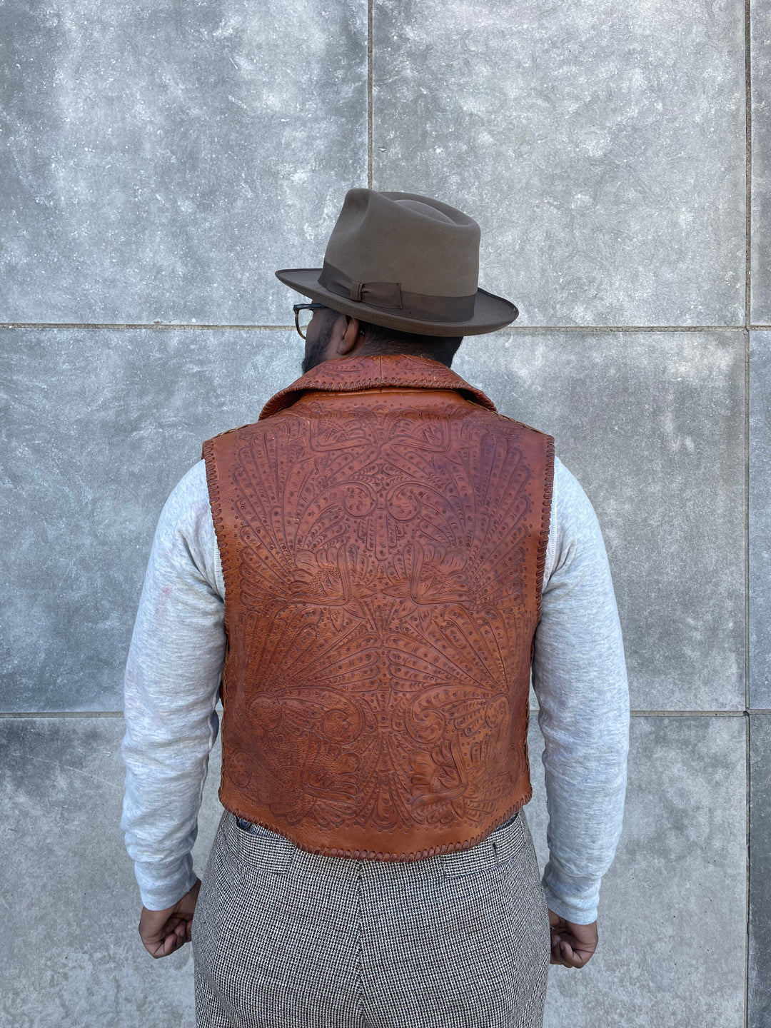 90s Brown Leather Tooled Vest, Alan Michael