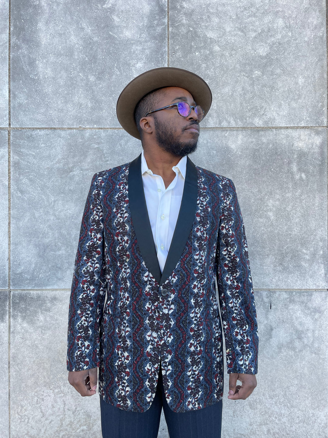 Mens Vintage 50s Gray Red Floral Pattern Tuxedo Dinner Jacket, After Six